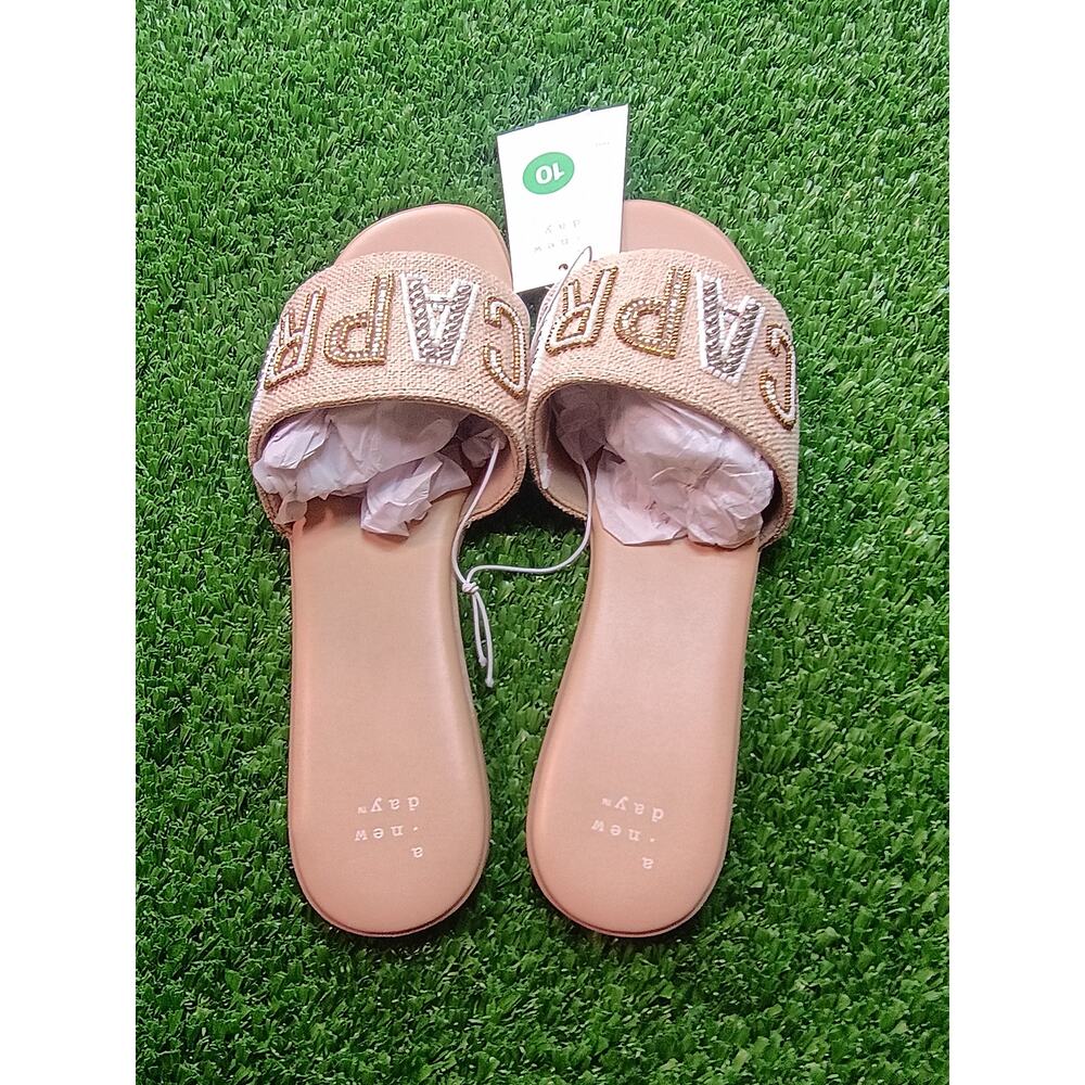 A New Day Nehemia Beaded Canvas Slide Sandals Size 10 - Picture 3 of 5